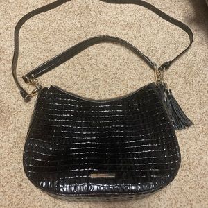 Brahmin Black Croc Leather Large Satchel Tote